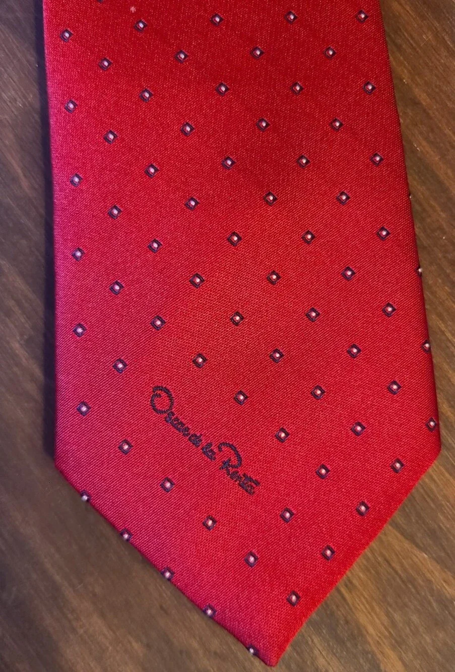 Oscar de la Renta Red Tie with Navy Dot Motif